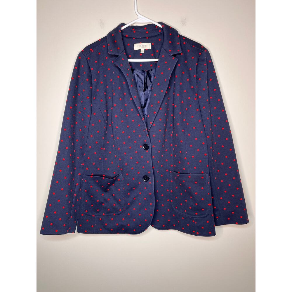 Talbots Navy Red Polka Dot Ponte Knit Classic Office Career Blazer 16W
